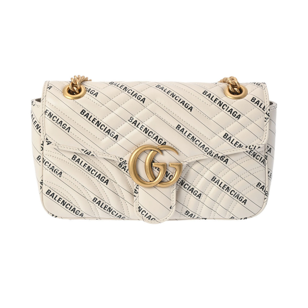 GUCCI GG Marmont Balenciaga collaboration chain shoulder bag white leather